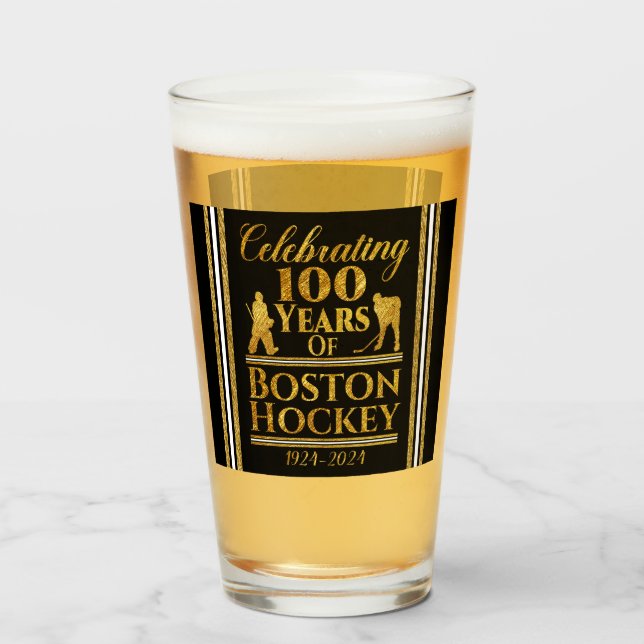 Personalized 100 Years Of Boston Hockey Glass (Front Filled)