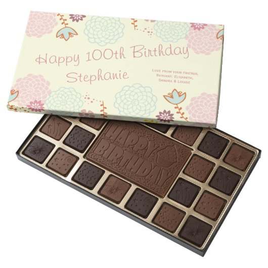 Personalized 100th Birthday Fancy Modern Floral Assorted Chocolates (Opened)