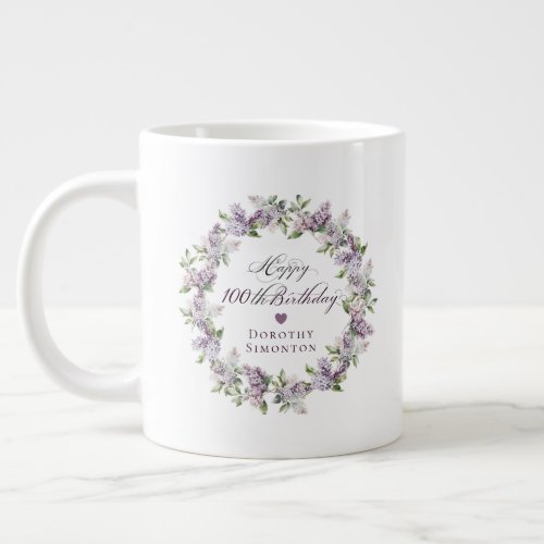 Personalized 100th Birthday Gift Purple Lilac Giant Coffee Mug