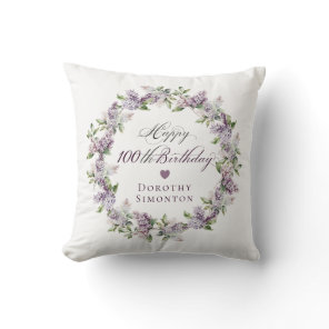 Personalized 100th Birthday Gift Purple Lilac Throw Pillow