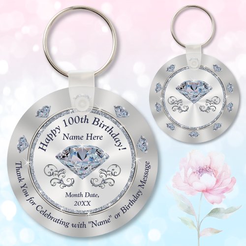 Personalized 100th Birthday Party Favors Keychain