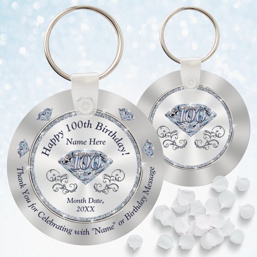Personalized 100th Birthday Party Favors STUNNING Keychain
