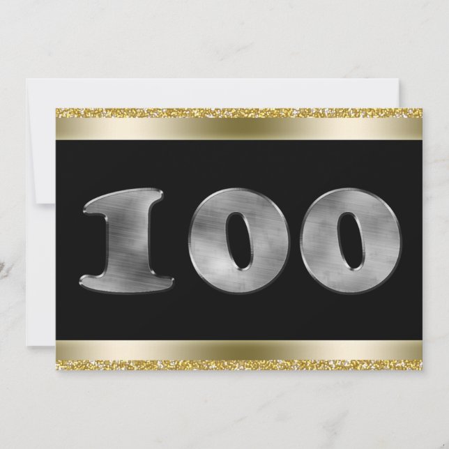 Personalized 100th Birthday Silver Number 100 Invitation (Front)