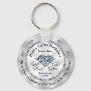 Personalized 102nd Birthday Favors for Her,  Keychain
