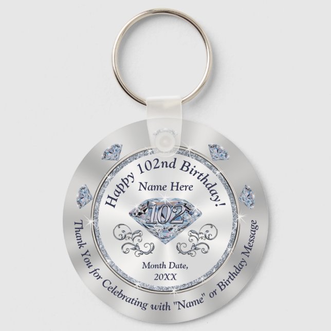 Personalized 102nd Birthday Favors for Her,  Keychain (Front)