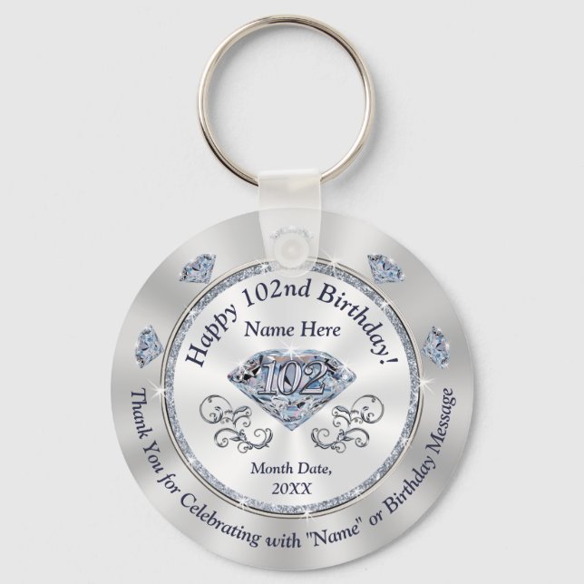 Personalized 102nd Birthday Favors for Her,  Keychain (Front)