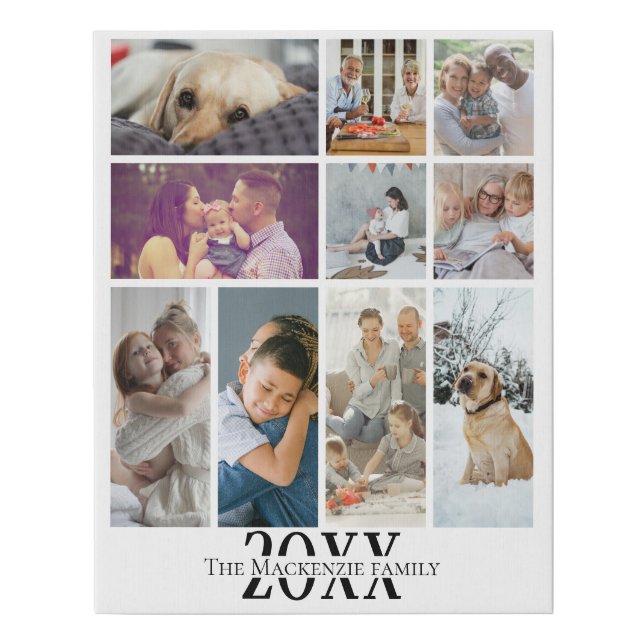 Personalized 10 Photo and Text Family Collage Faux Canvas Print (Front)