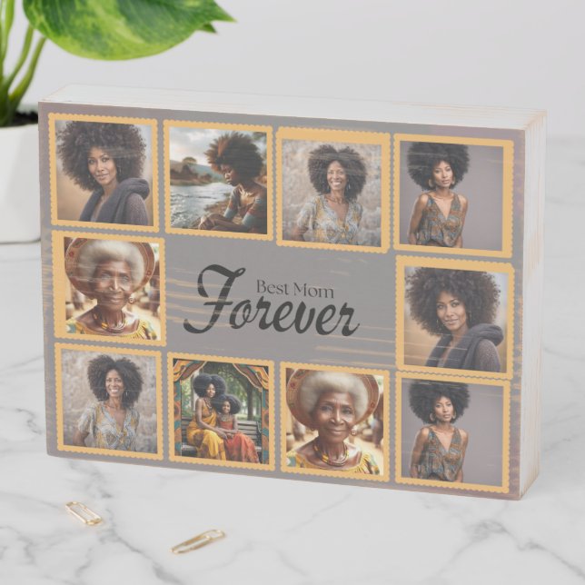 Personalized 10 Photo Collage Art Wooden Box Sign (In Situ Horizontal)