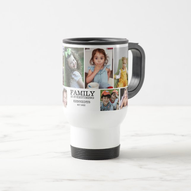 Personalized 10 Photo Collage Family Quote Name Travel Mug (Front Right)