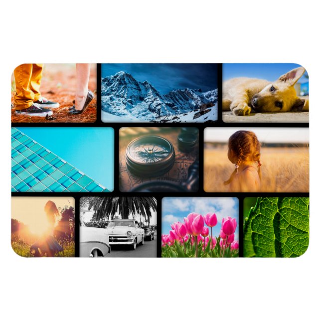 Personalized 10 Photo Template Collage Black Frame Magnet (Horizontal)