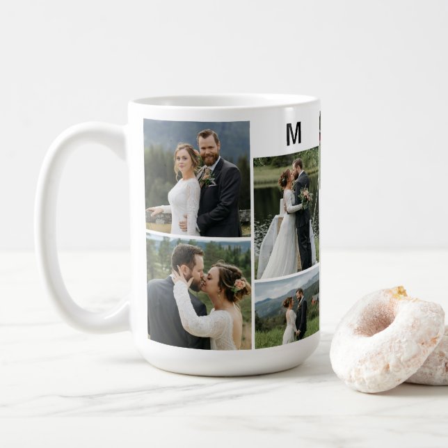 Personalized 10 Photo with Couple Name & Monogram Coffee Mug (With Donut)