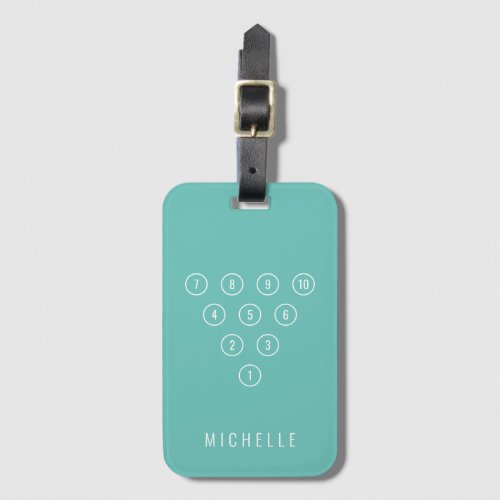 Personalized 10_Pin Bowling Pins Sports Teal Luggage Tag