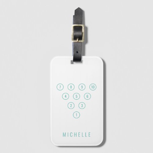 Personalized 10_Pin Bowling Pins Sports WhiteTeal Luggage Tag