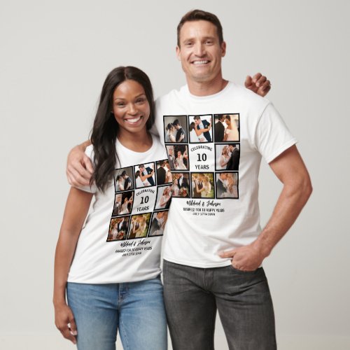 Personalized 10 Years Anniversary 8 Photo Collage T_Shirt