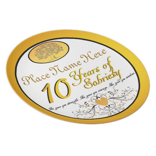 Personalized 10 Years of Sobriety Anniversary Plat Plate (Right Side)