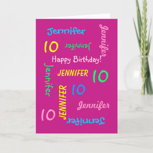 Personalized 10th Birthday Card Any Name, Pink