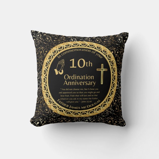 Personalized 10th Ordination Anniversary Priest Throw Pillow (Front)