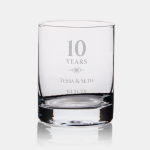 Personalized 10th Wedding Anniversary Gift Rocks Glass