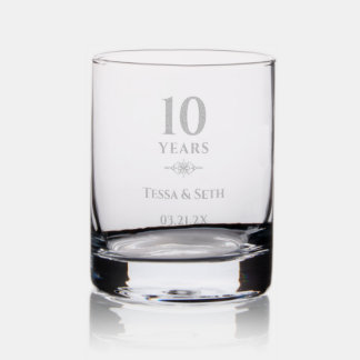 Personalized 10th Wedding Anniversary Gift Rocks Glass