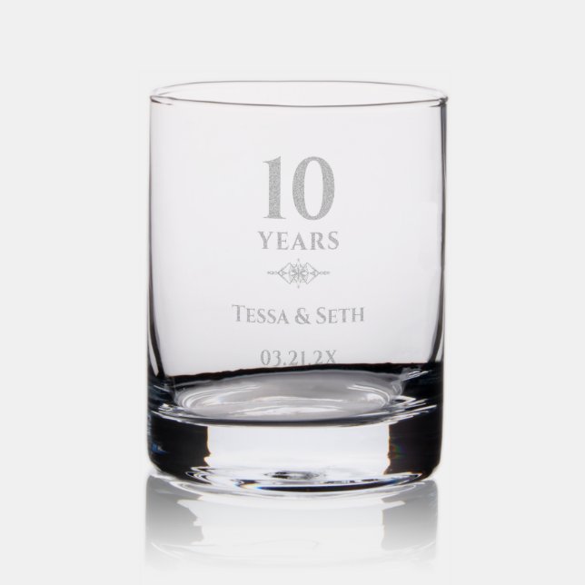 Personalized 10th Wedding Anniversary Gift Rocks Glass (Glassware)