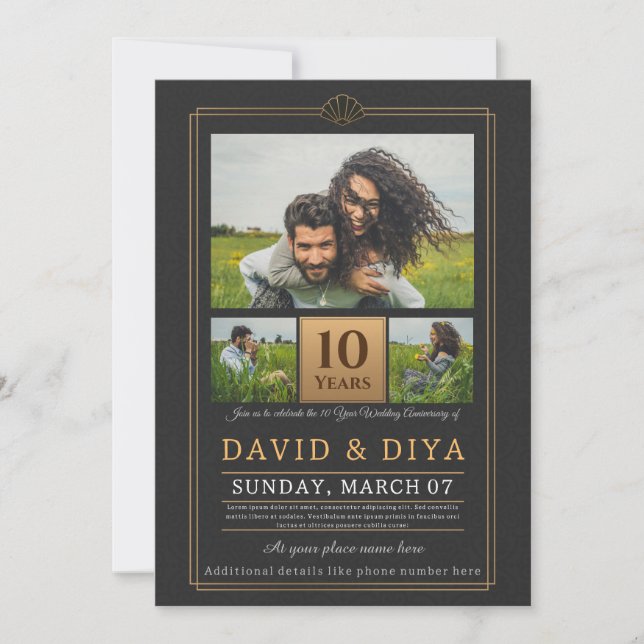 Personalized 10th Wedding Anniversary  Invitation (Front)