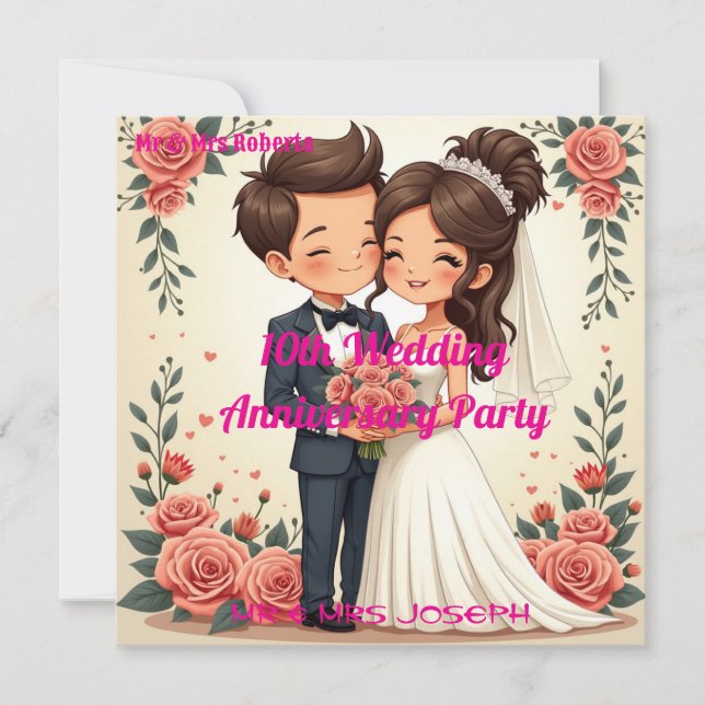 Personalized 10th Wedding Anniversary Invitation  (Front)