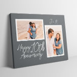 Personalized 10th Wedding Anniversary Photo Faux Canvas Print<br><div class="desc">Personalized photo collage canvas for a 10th wedding anniversary. Features a tin-colored background and can be customized with the couple's initials or any custom text.</div>