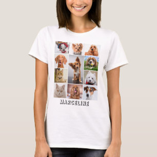 Personalized 11 Pet Photo Collage Grid with Text T-Shirt