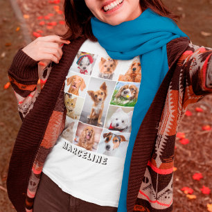 Personalized 11 Pet Photo Collage Grid with Text T-Shirt