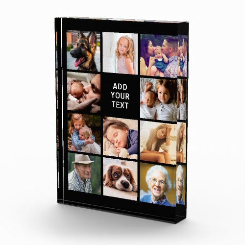 Personalized 11 Photo Collage - Personalized photo block featuring a black background that can be changed to any color, 11 photos of your choice, and a simple text template.