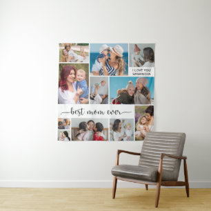 Personalized 11 Photo Collage Best Mom Ever Tapestry