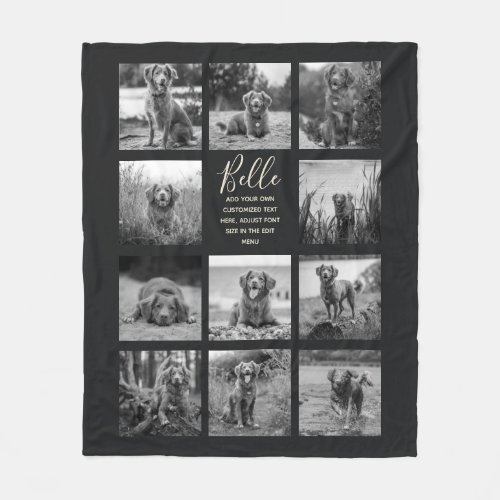 Personalized 11 Photo Collage Black Fleece Blanket