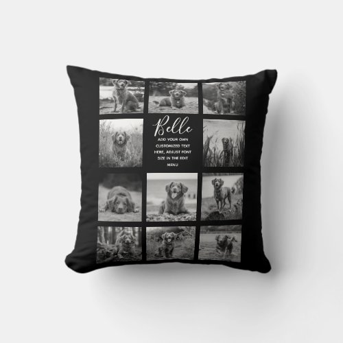 Personalized 11 Photo Collage Black Throw Pillow
