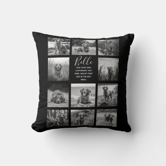 Personalized 11 Photo Collage Black Throw Pillow (Front)