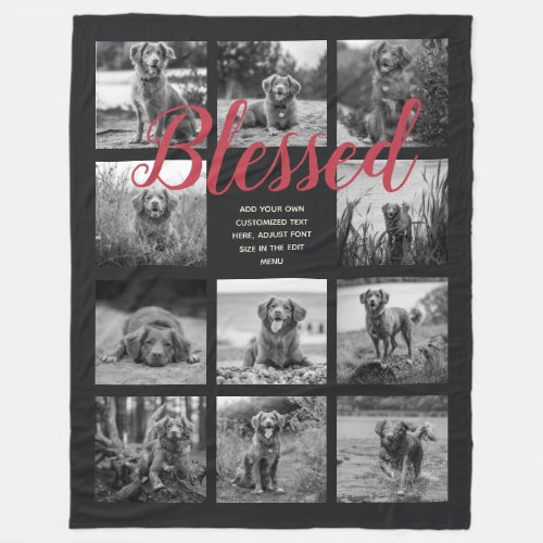 Personalized 11 Photo Collage BLESSED Black Fleece Blanket