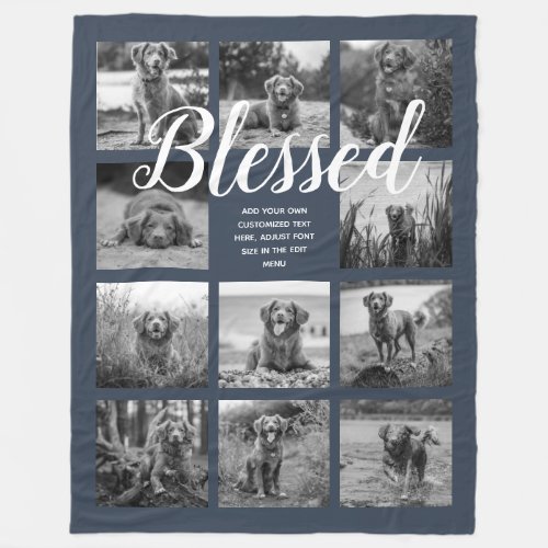 Personalized 11 Photo Collage BLESSED Dark Blue Fleece Blanket
