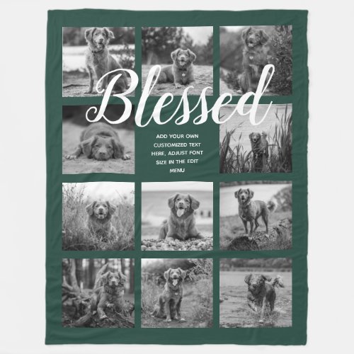 Personalized 11 Photo Collage BLESSED Dark Green Fleece Blanket