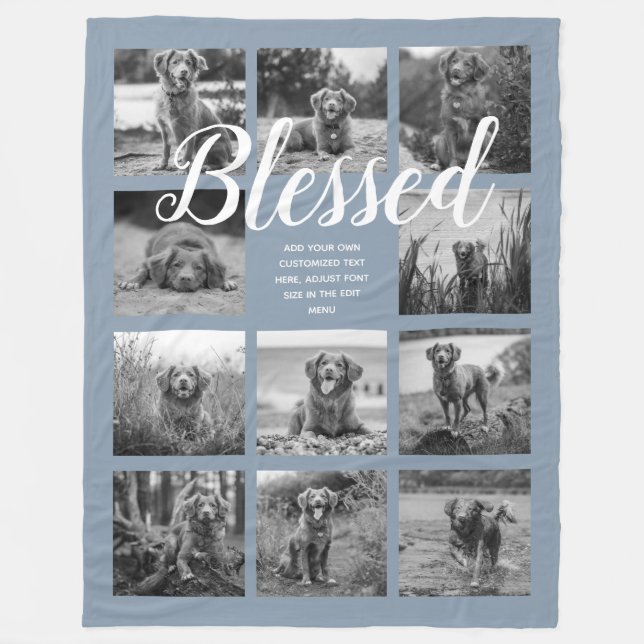 Personalized 11 Photo Collage BLESSED Dusty Blue Fleece Blanket (Front)
