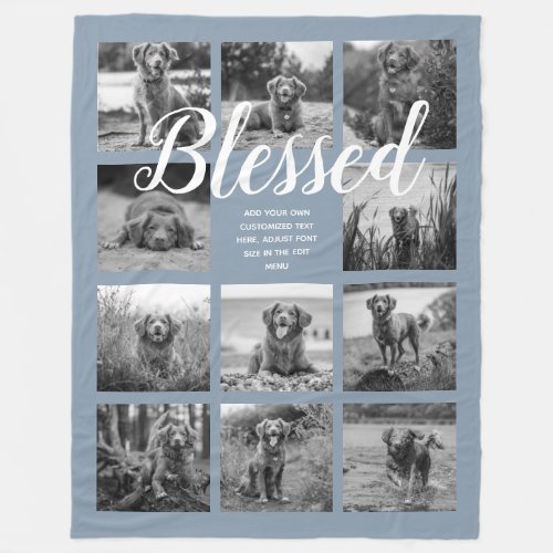 Personalized 11 Photo Collage BLESSED Dusty Blue Fleece Blanket