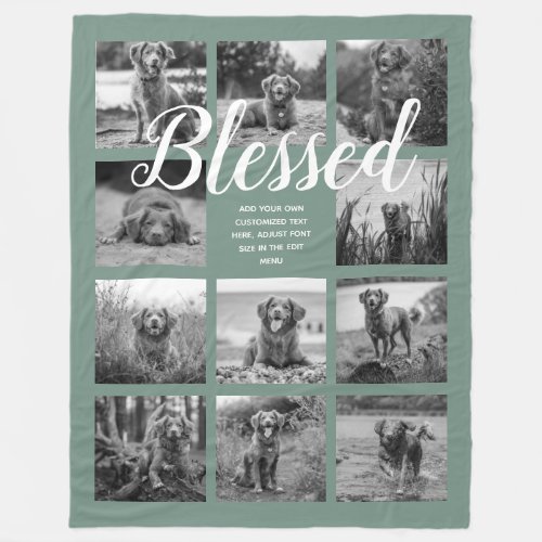 Personalized 11 Photo Collage BLESSED Dusty Green Fleece Blanket