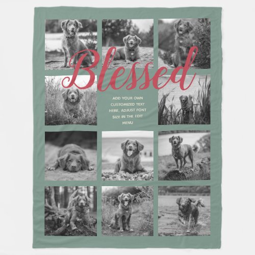 Personalized 11 Photo Collage BLESSED Dusty Green Fleece Blanket
