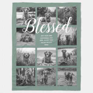 Personalized 11 Photo Collage BLESSED Dusty Green Fleece Blanket