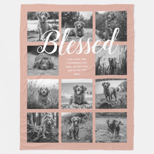 Personalized 11 Photo Collage BLESSED Dusty Pink Fleece Blanket (Front)