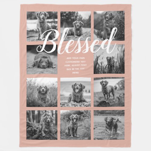 Personalized 11 Photo Collage BLESSED Dusty Pink Fleece Blanket