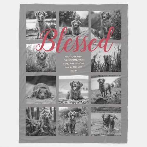 Personalized 11 Photo Collage BLESSED Gray Fleece Blanket