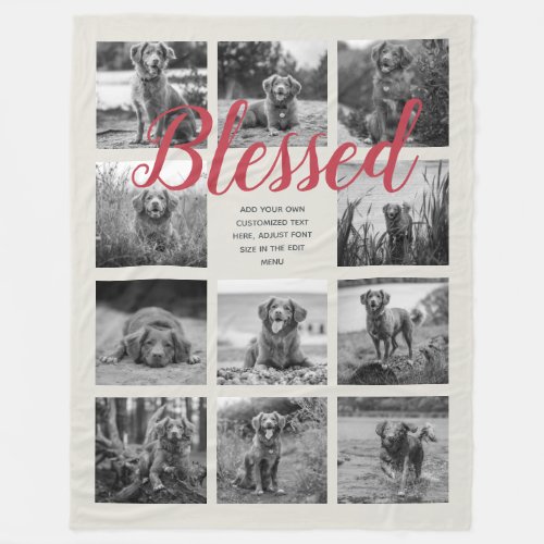 Personalized 11 Photo Collage BLESSED Gray Red Fleece Blanket