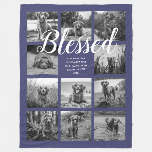 Personalized 11 Photo Collage BLESSED Navy Blue Fleece Blanket