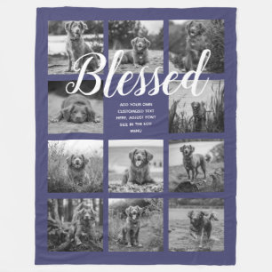 Personalized 11 Photo Collage BLESSED Navy Blue Fleece Blanket