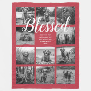 Personalized 11 Photo Collage BLESSED Red Fleece Blanket