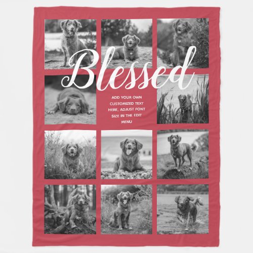 Personalized 11 Photo Collage BLESSED Red  Fleece Blanket